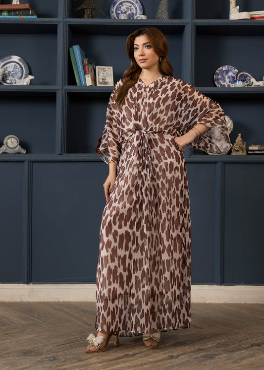 BROWN TIGER PRINT KAFTAN ALB04