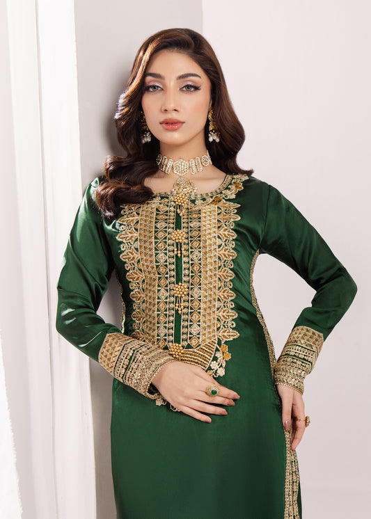 BOTTLE GREEN SILK SUIT ALS13
