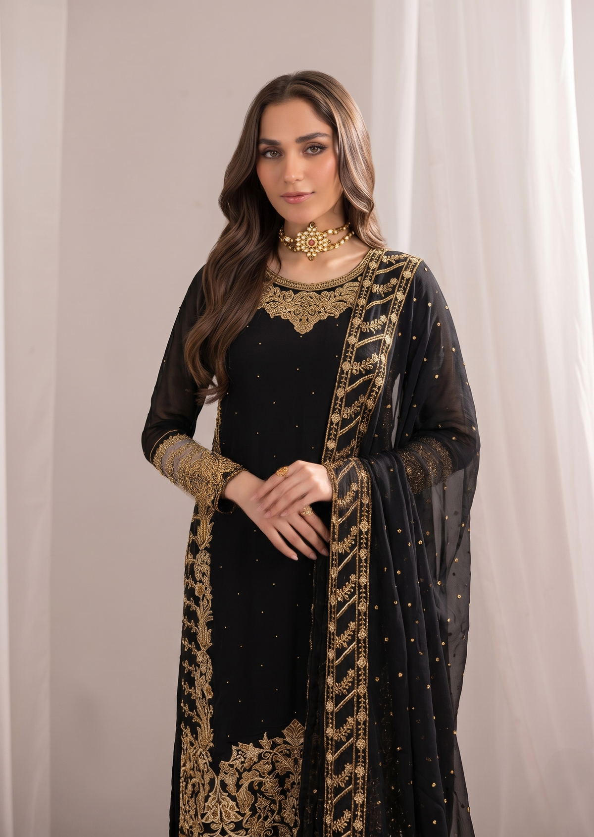 BLACK CHIFFON SUIT ALS3965