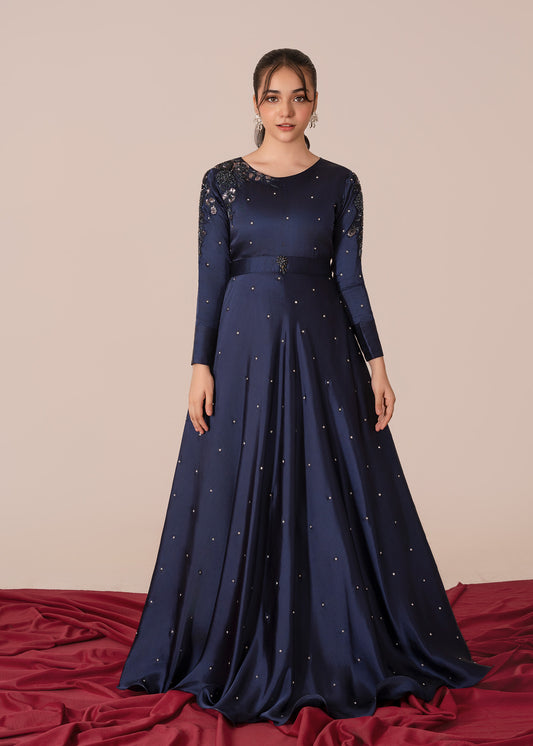 Navy Blue Silk Pishwas ALT407