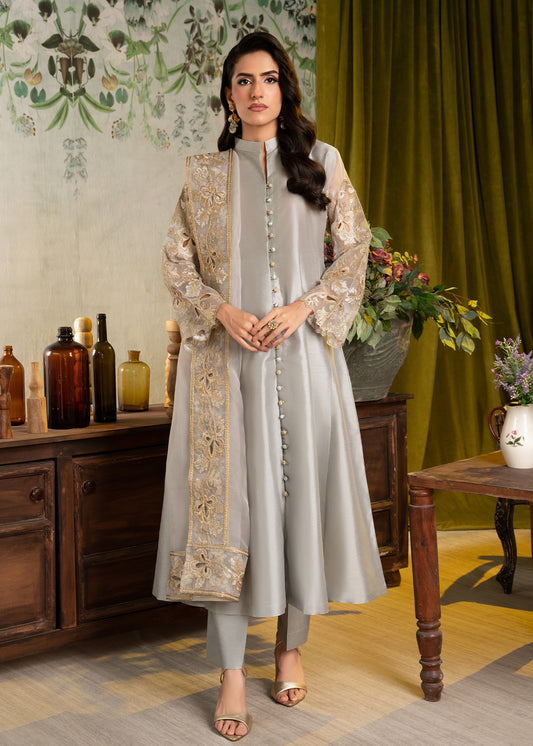 ALL013 Grey Raw Silk Pishwas set