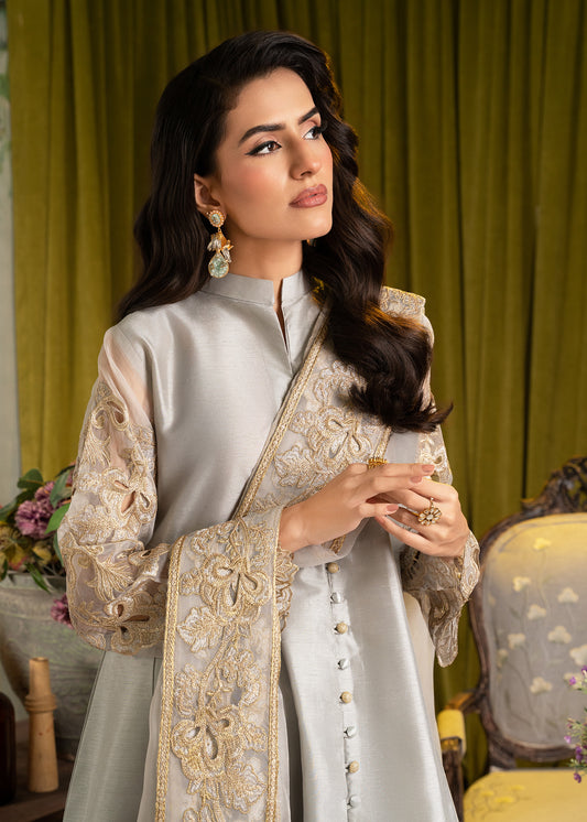 ALL013 Grey Raw Silk Pishwas set