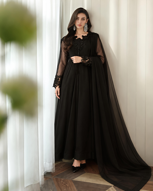 BLACK CUTWORK EMBROIDERY MAXI
