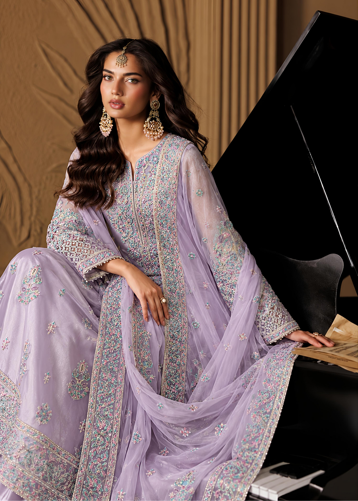 Lilac Embroided Net Suit ALN P251-A