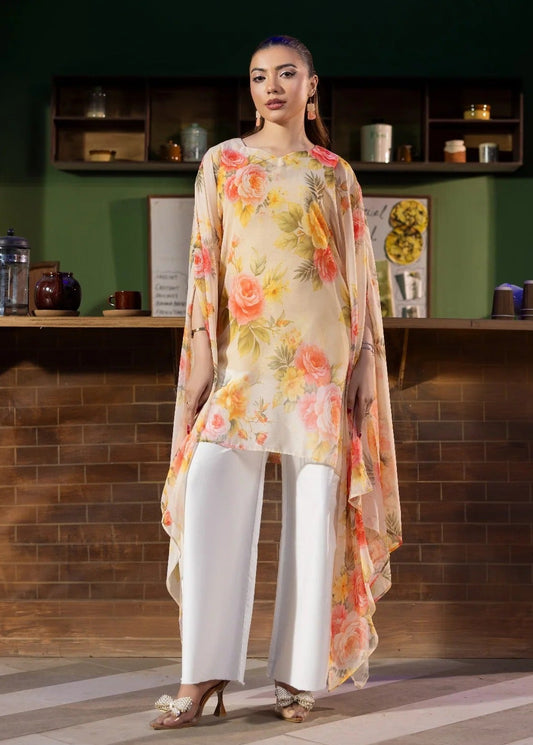 CREAM COLOR CHIFFON SHORT KAFTAN ALB95