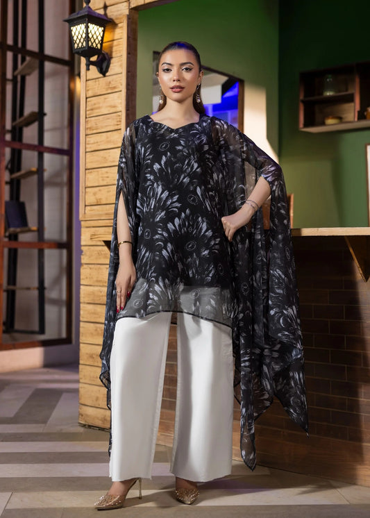 BLACK CHIFFON SHORT KAFTAN ALB908