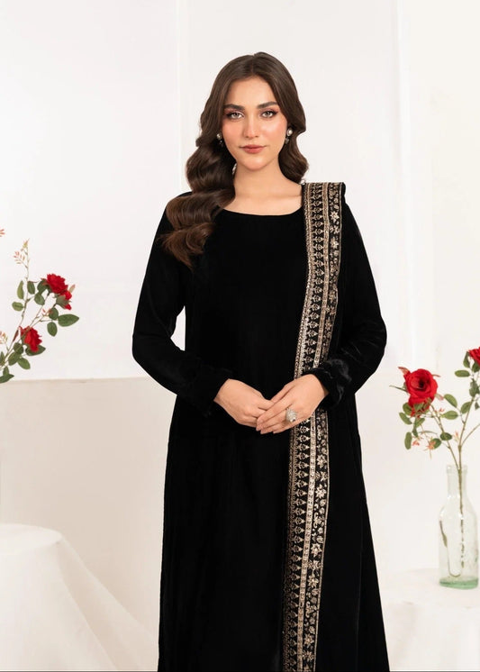 SOLID VELVET SUIT WITH SHAWL ALL060
