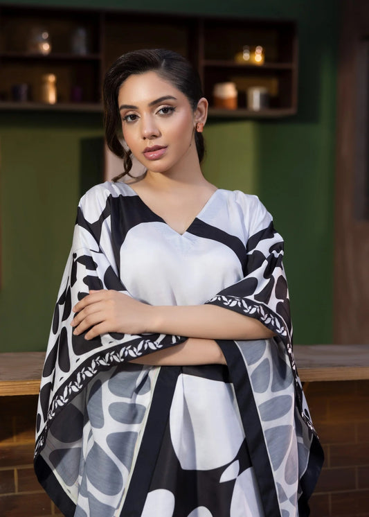 WHITE BLACK SILK KAFTAN ALB21