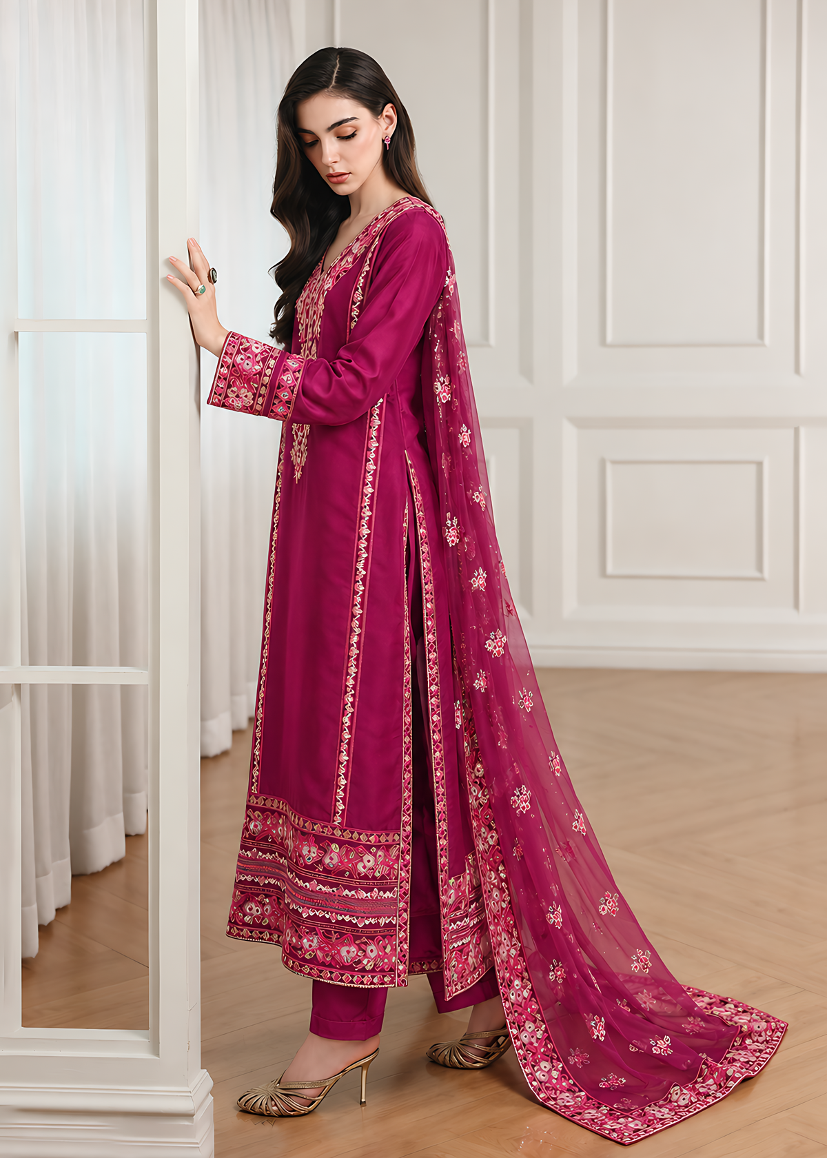 Rose Magenta Silk Suit ALS5897-M