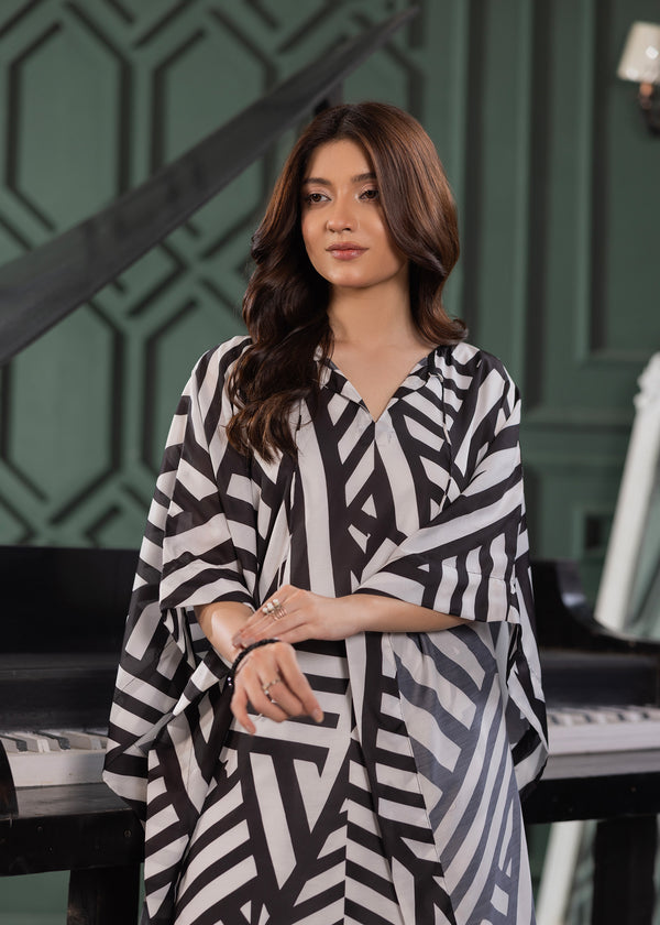 WHITE BLACK PRINTED KAFTAN ALB10