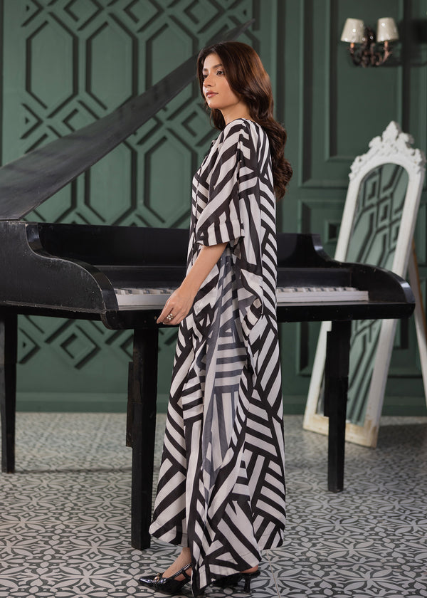 WHITE BLACK PRINTED KAFTAN ALB10