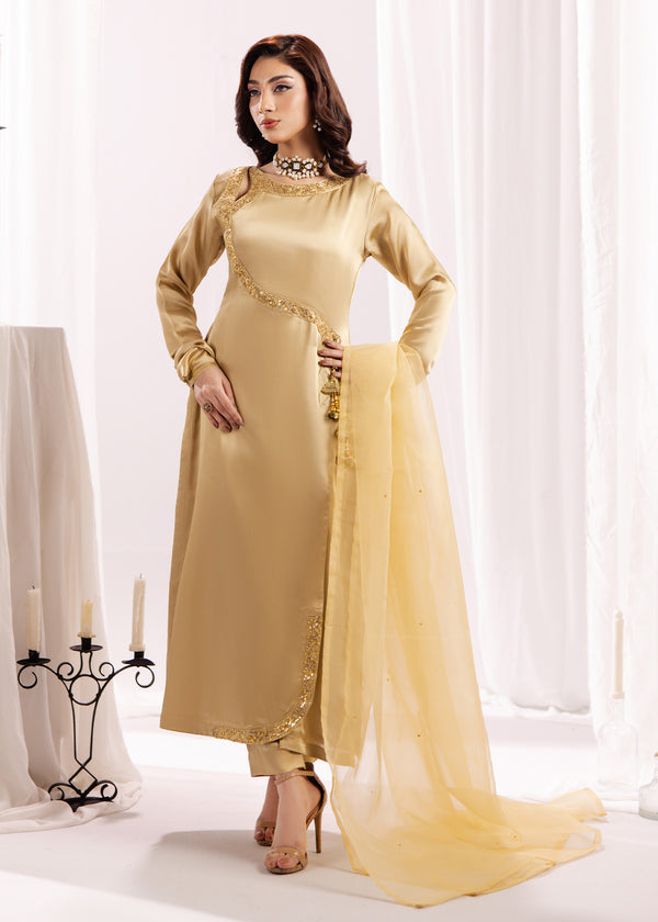 LIGHT GOLD SILK SUIT ALS09