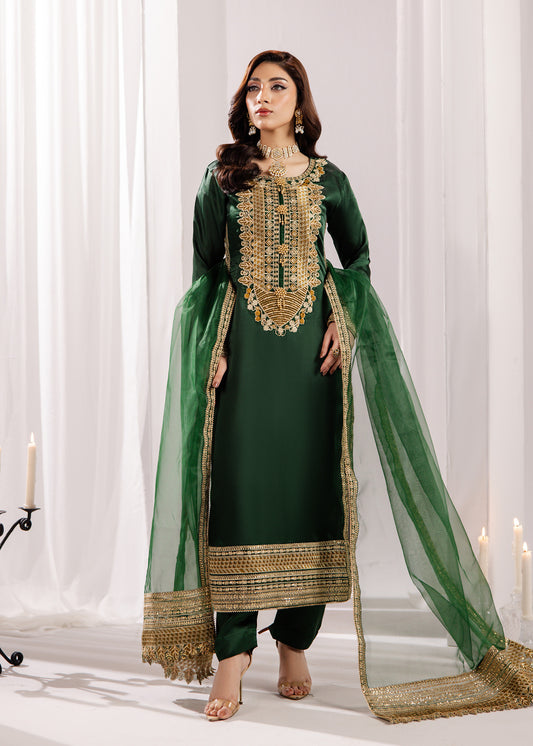 BOTTLE GREEN SILK SUIT ALS13