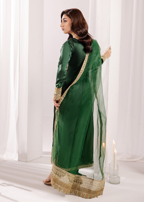 BOTTLE GREEN SILK SUIT ALS13