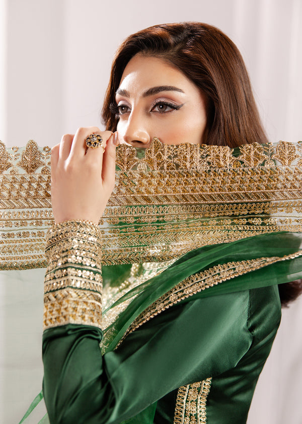 BOTTLE GREEN SILK SUIT ALS13