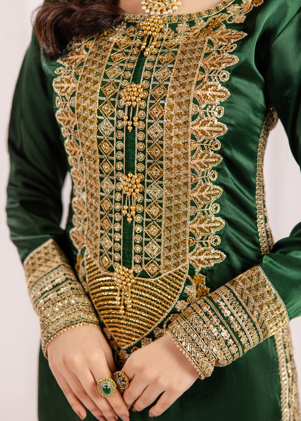BOTTLE GREEN SILK SUIT ALS13