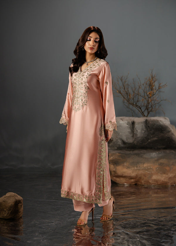 LIGHT PINK SILK SUIT ALS08
