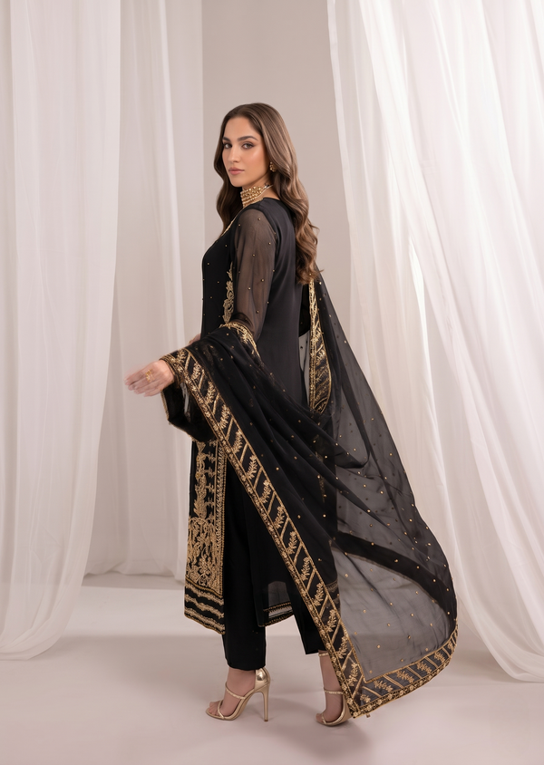 BLACK CHIFFON SUIT ALS3965