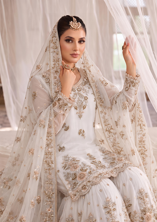 Offwhite net gharara ALS O39852