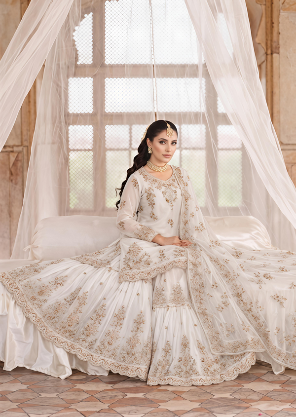 Offwhite net gharara ALS O39852