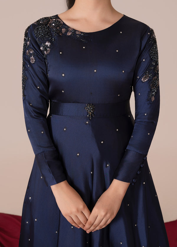 Navy Blue Silk Pishwas ALT407