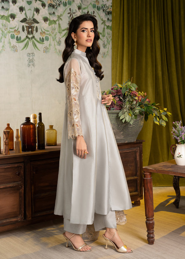 ALL013 Grey Raw Silk Pishwas set