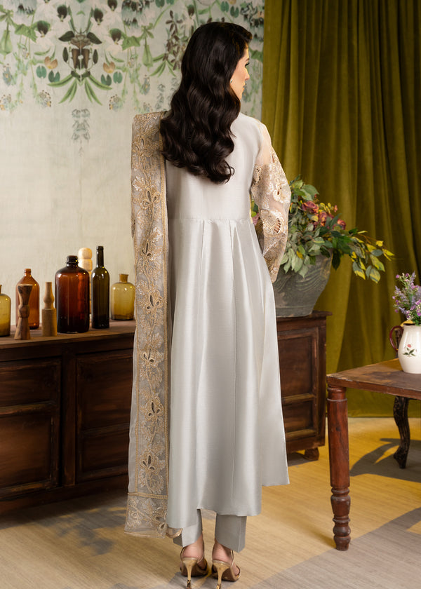 ALL013 Grey Raw Silk Pishwas set