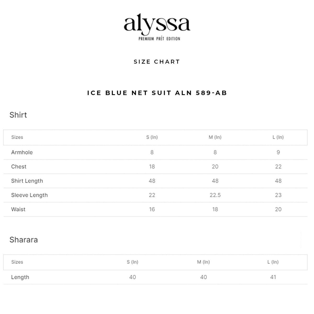 Light Grey Net Suit ALN 589-AB size chart