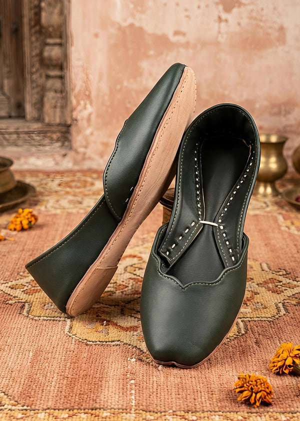 Dark green leather khussa