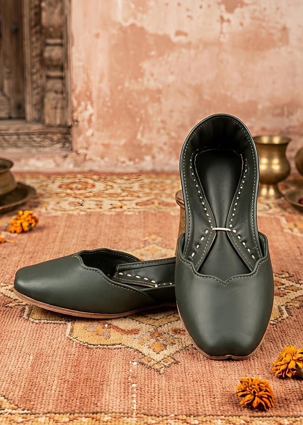 Dark green leather khussa