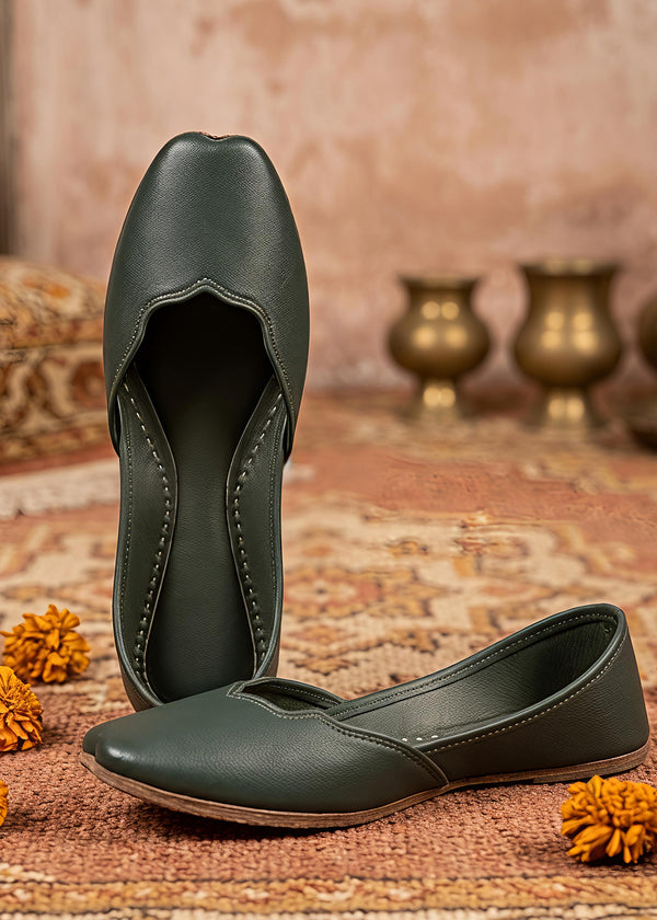 Dark green leather khussa