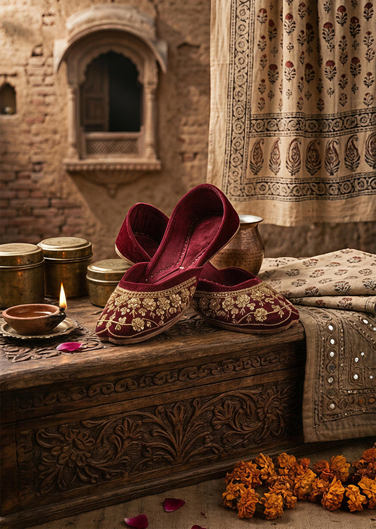 Maroon velvet khussa ALK-6571