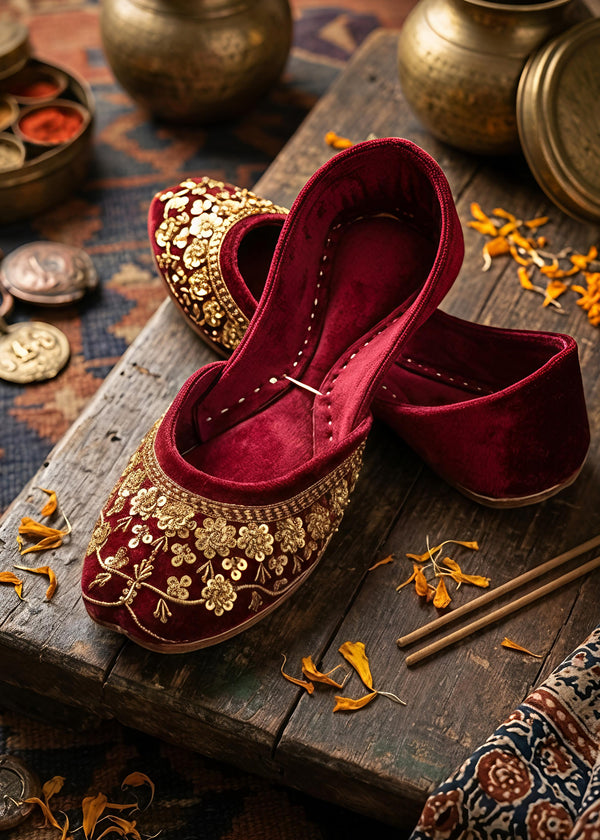Maroon velvet khussa ALK-6571