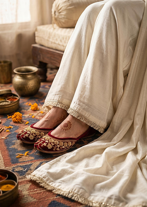 Maroon velvet khussa ALK-6571