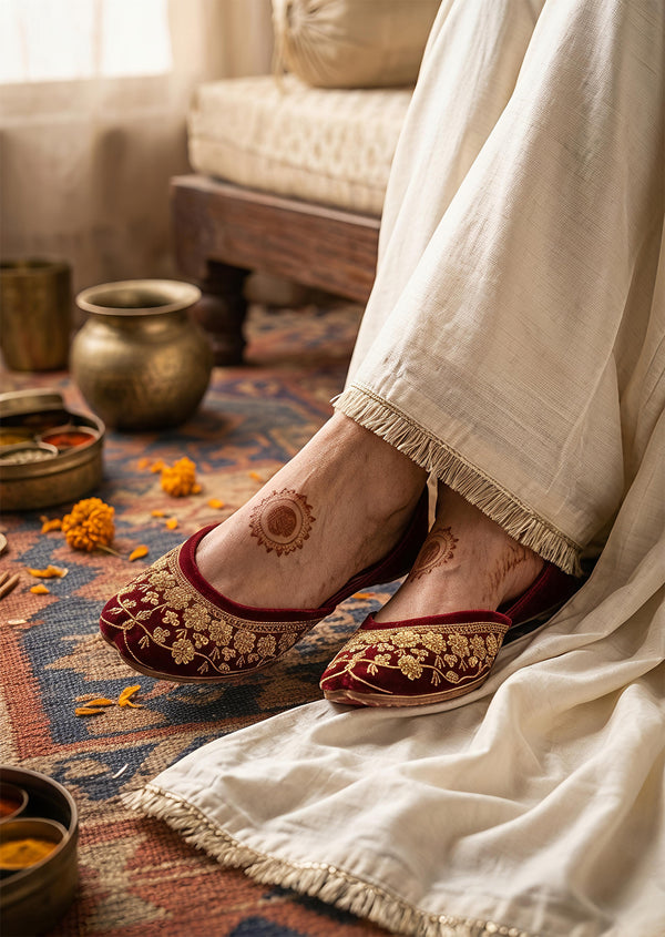 Maroon velvet khussa ALK-6571