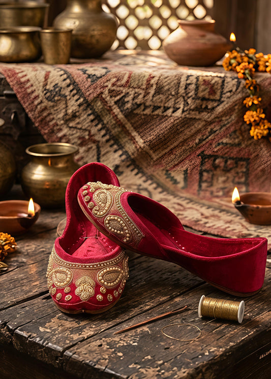 Maroon velvet khussa