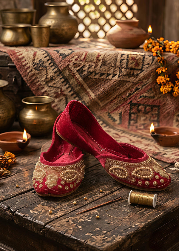 Maroon velvet khussa