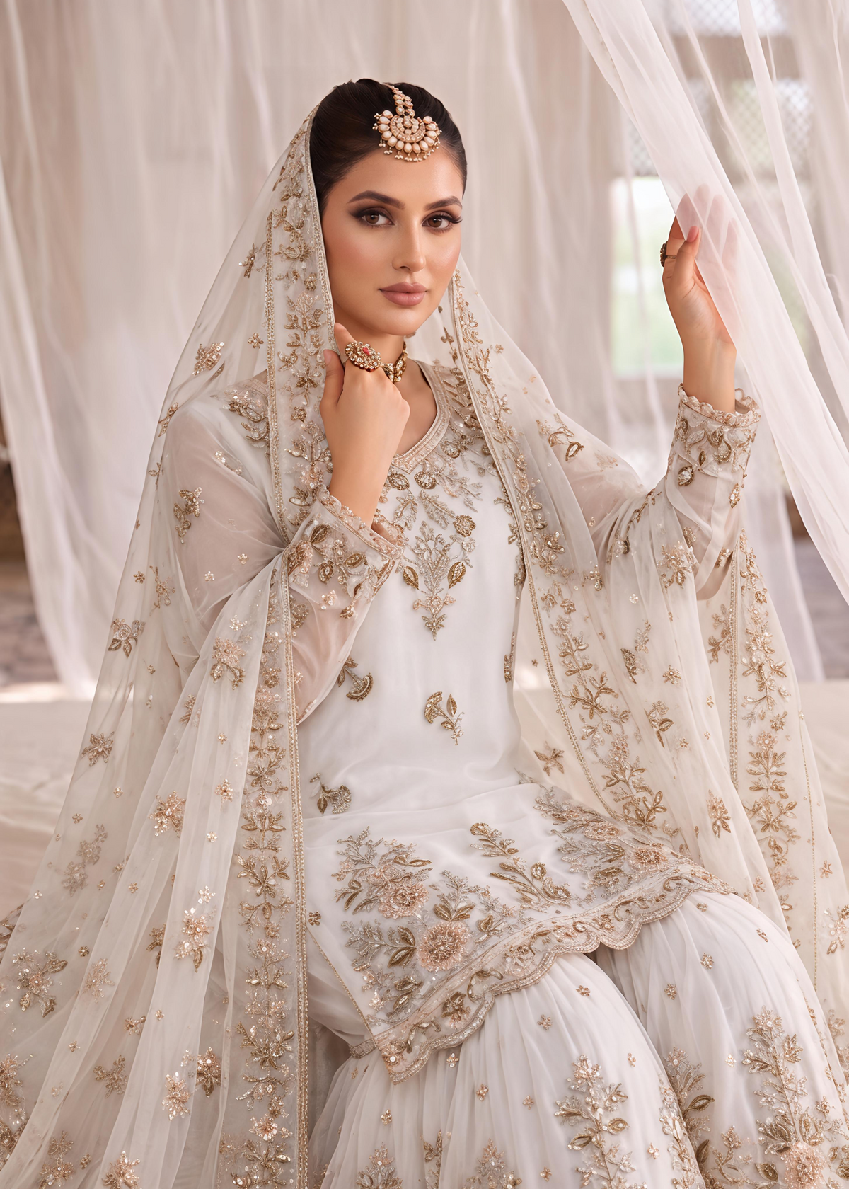 Offwhite net gharara ALS O39852
