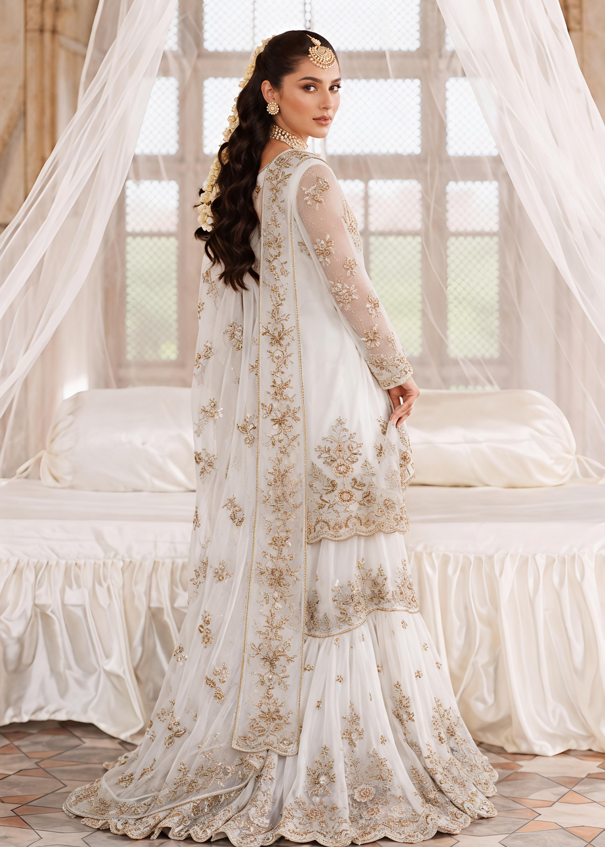 Offwhite net gharara ALS O39852