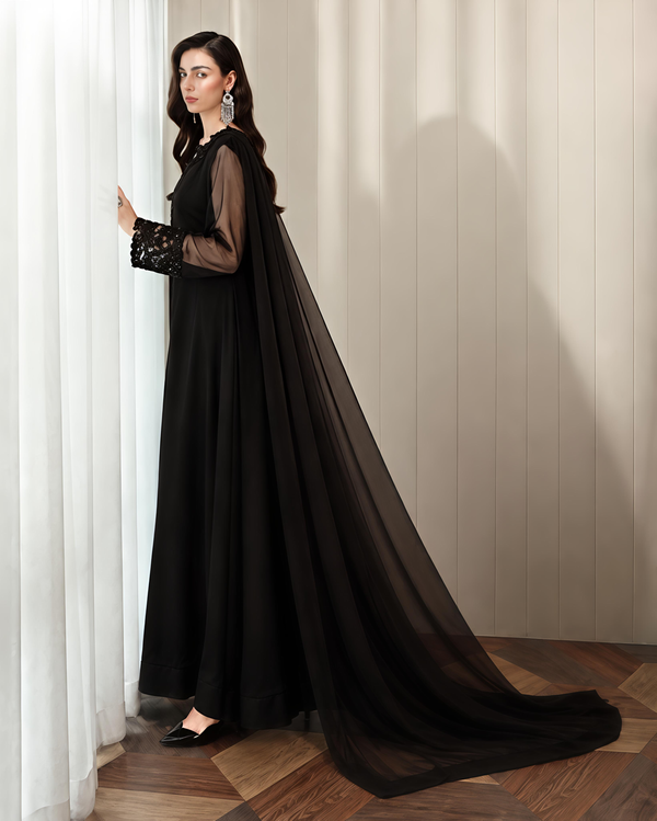 BLACK CUTWORK EMBROIDERY MAXI