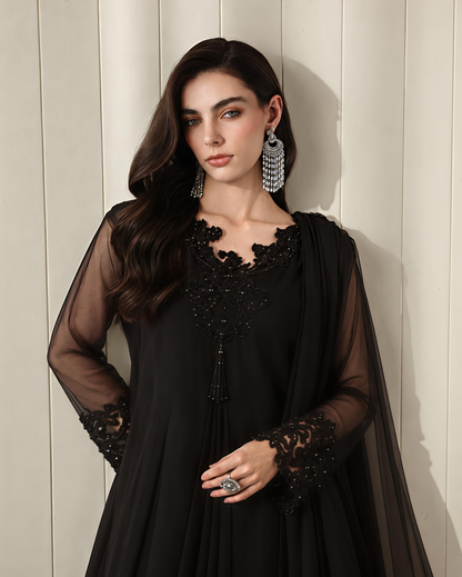 BLACK CUTWORK EMBROIDERY MAXI