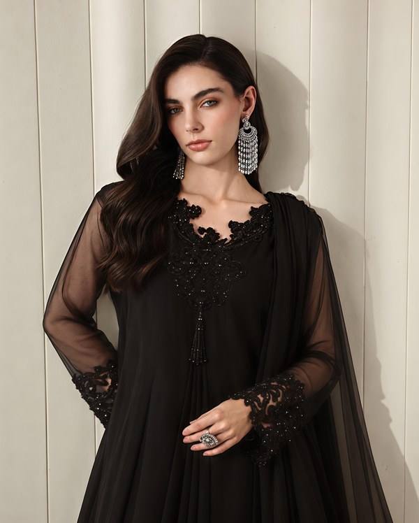 BLACK CUTWORK EMBROIDERY MAXI