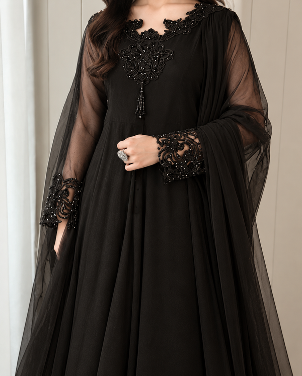 BLACK CUTWORK EMBROIDERY MAXI