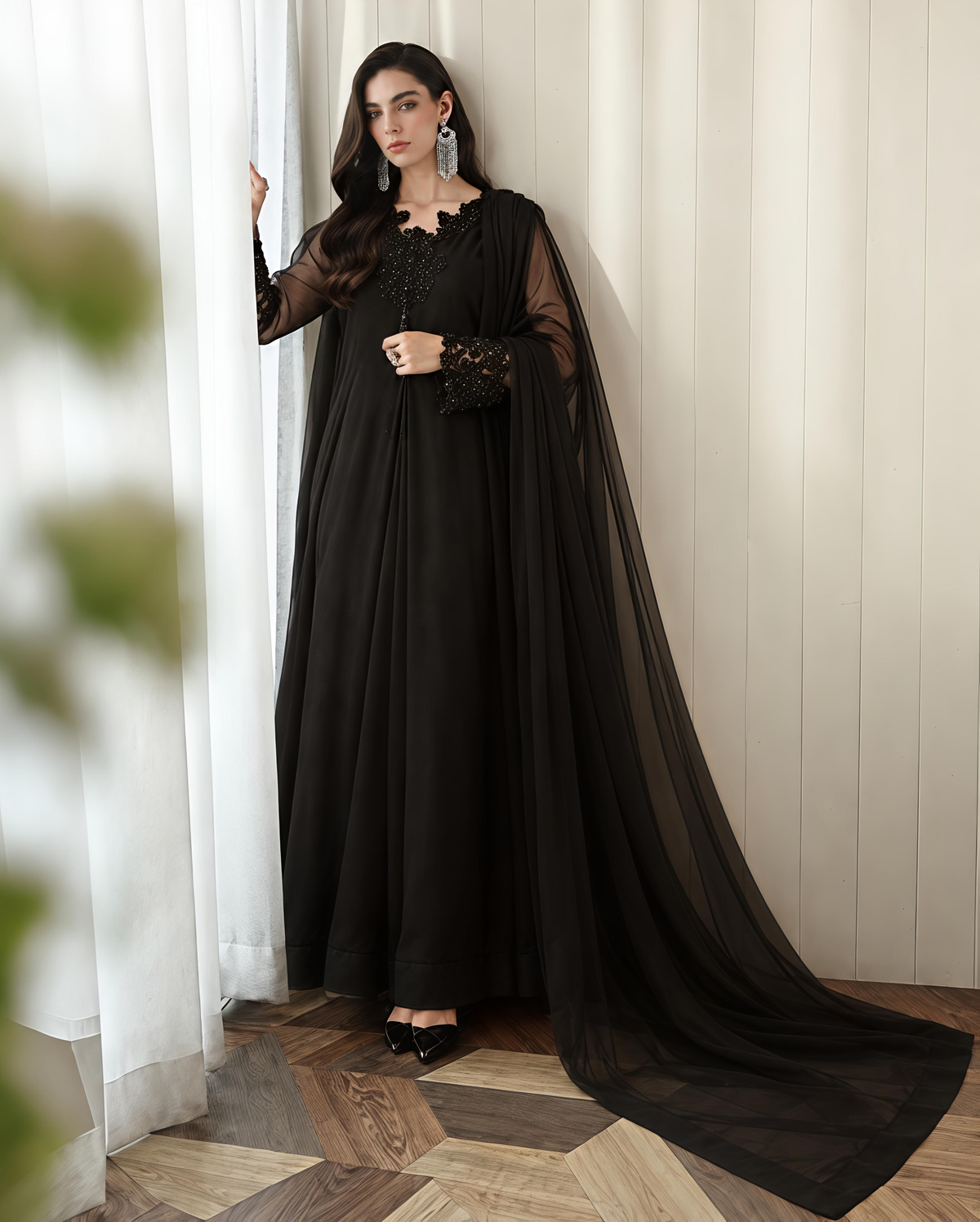 BLACK CUTWORK EMBROIDERY MAXI