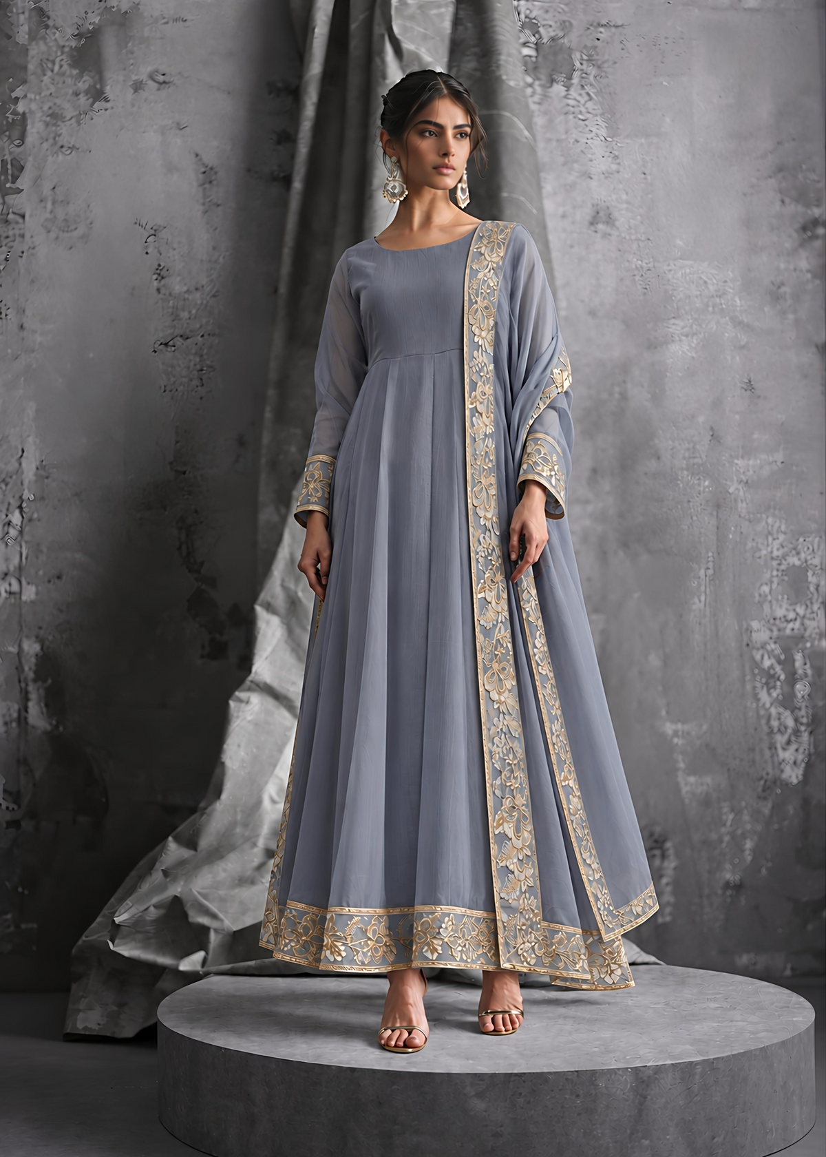 Grey Embroided Maxi ALMG987-A