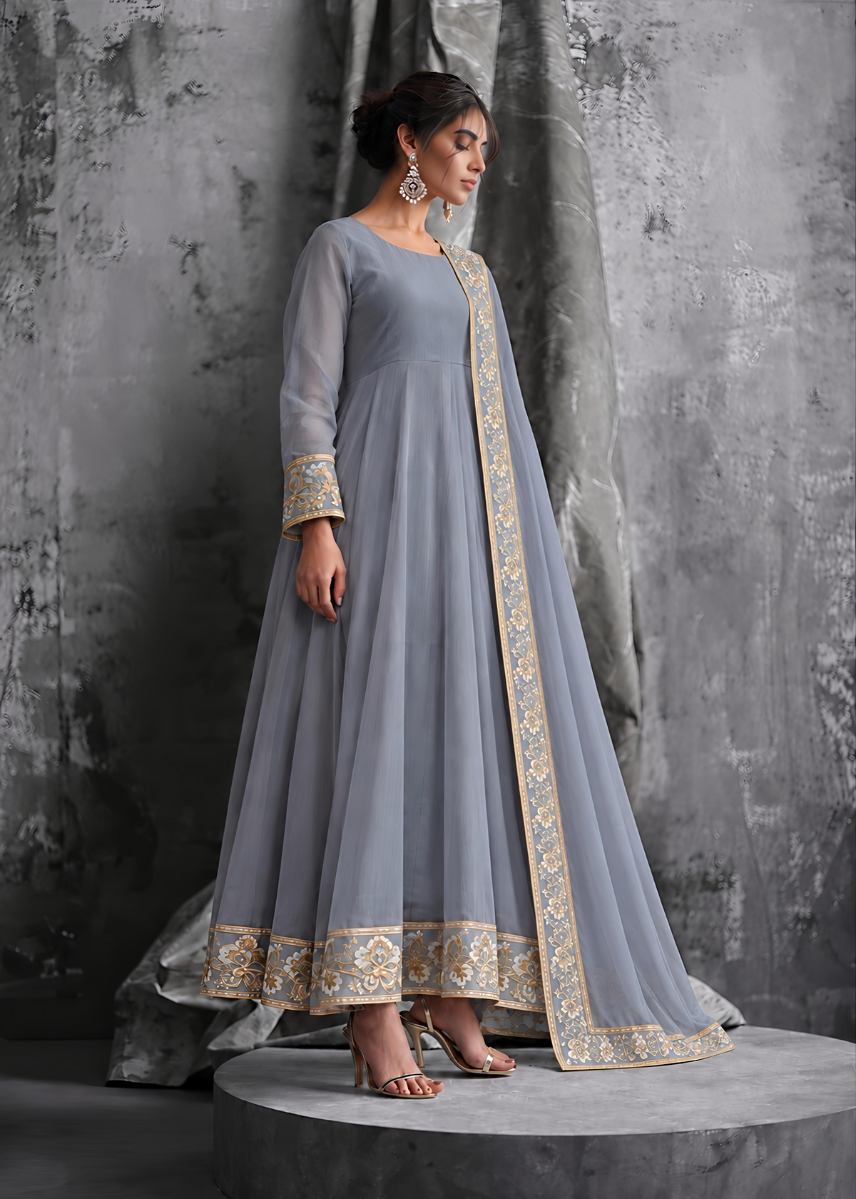 Grey Embroided Maxi ALMG987-A