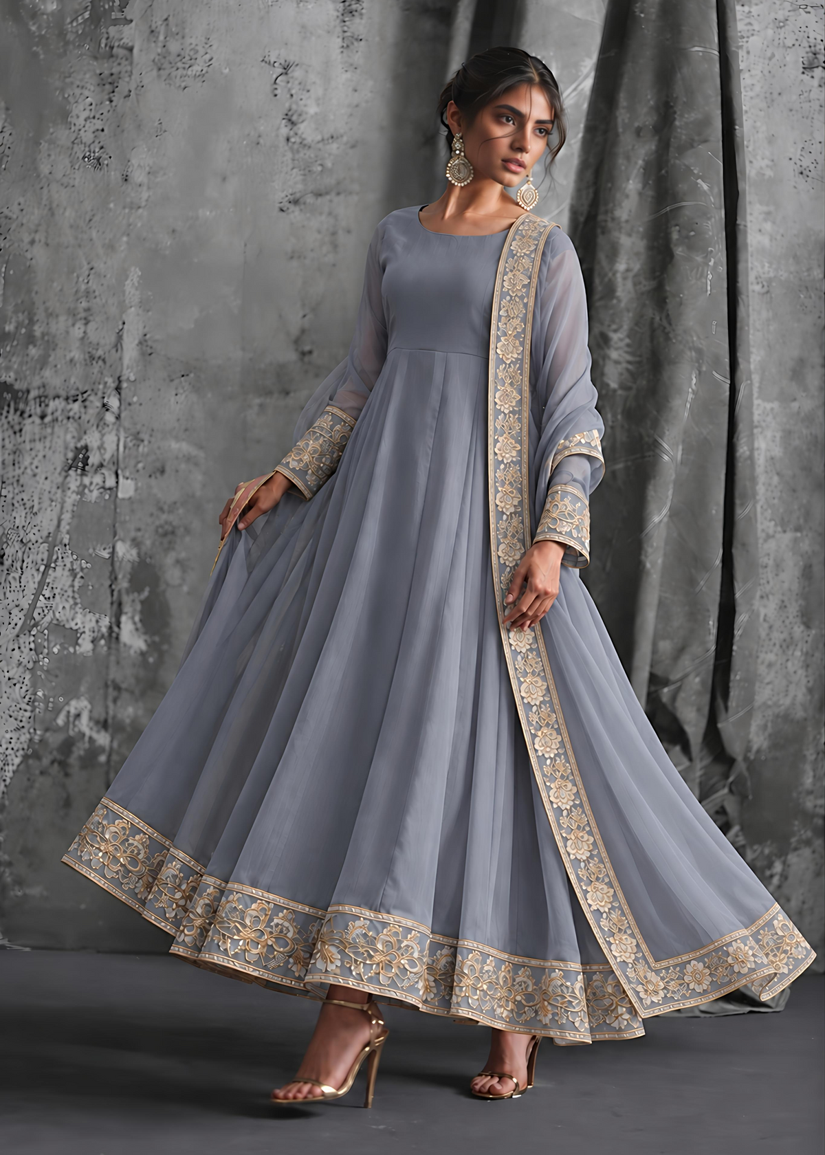 Grey Embroided Maxi ALMG987-A