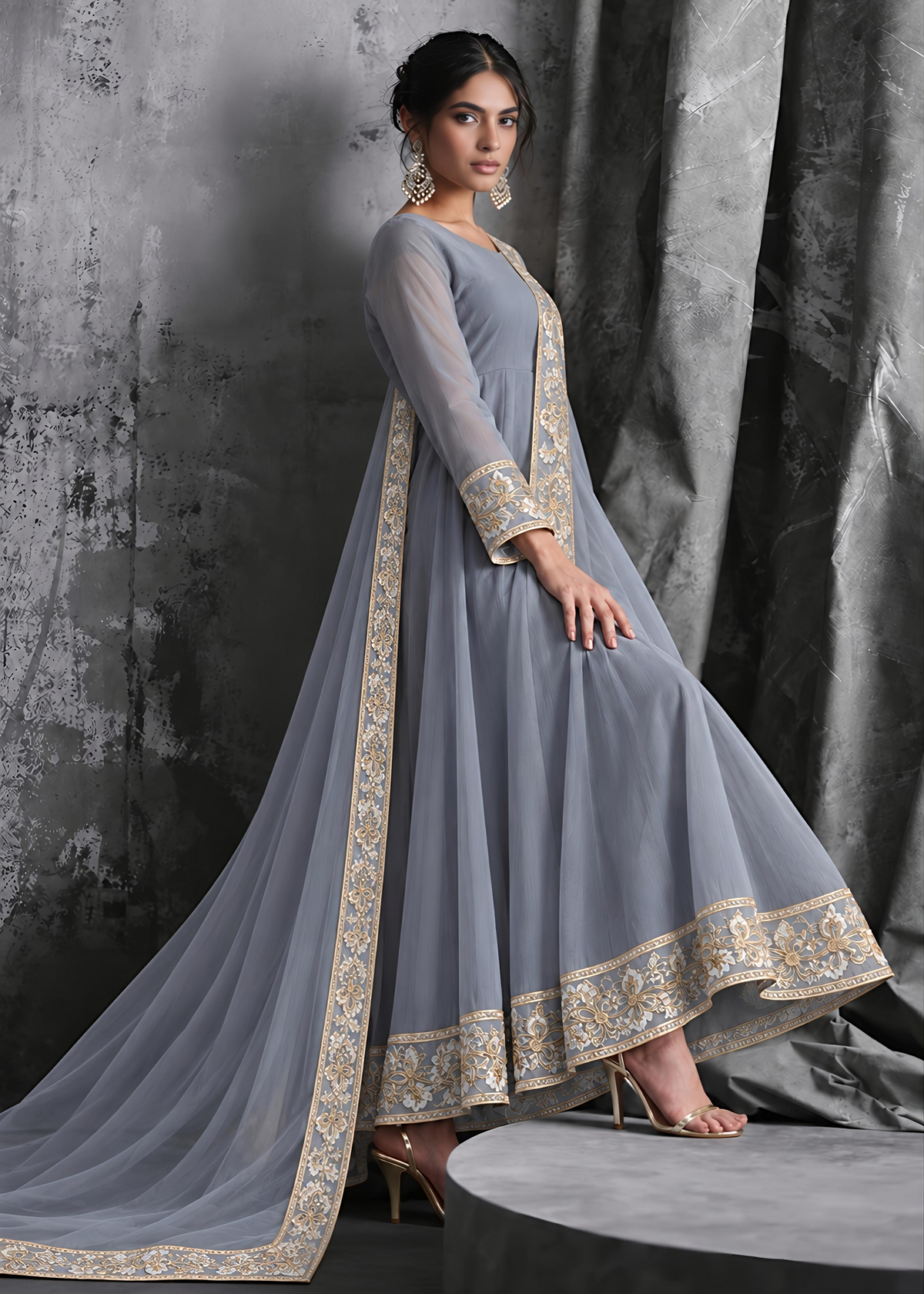 Grey Embroided Maxi ALMG987-A