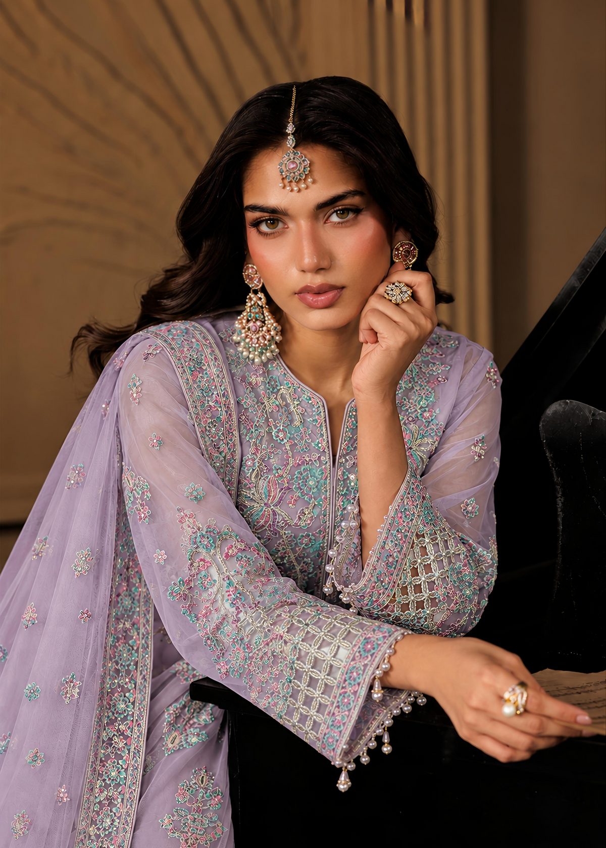 Lilac Embroided Net Suit ALN P251-A