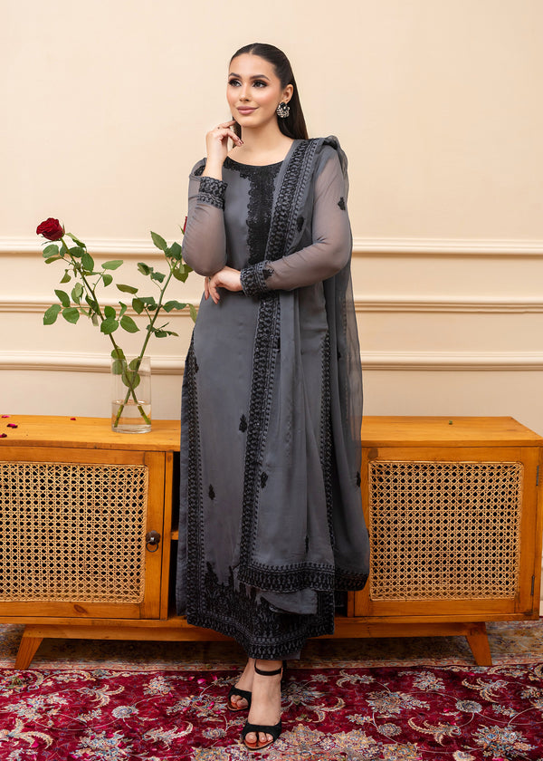 GREY CHIFFON SUIT ALL308